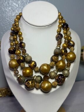Gold-Tone Multi-Strand Beaded Statement Necklace